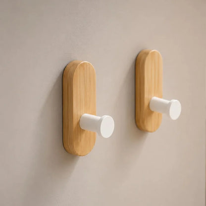 Self-adhesive wall hooks with wood