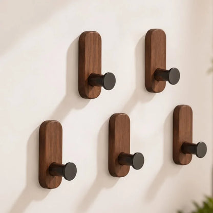 Self-adhesive wall hooks with wood