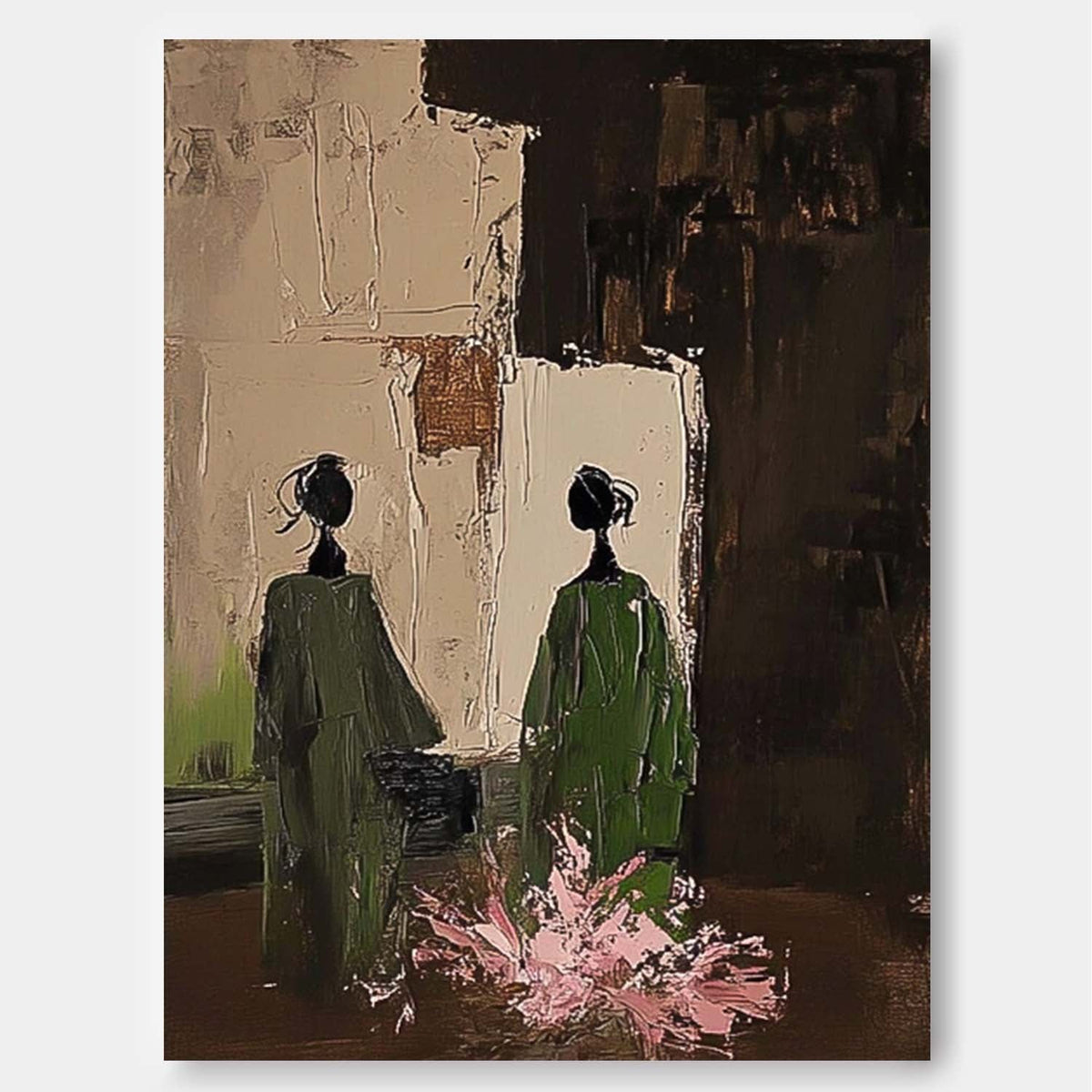 Tableau sur toile avec deux personnages dans la verdure