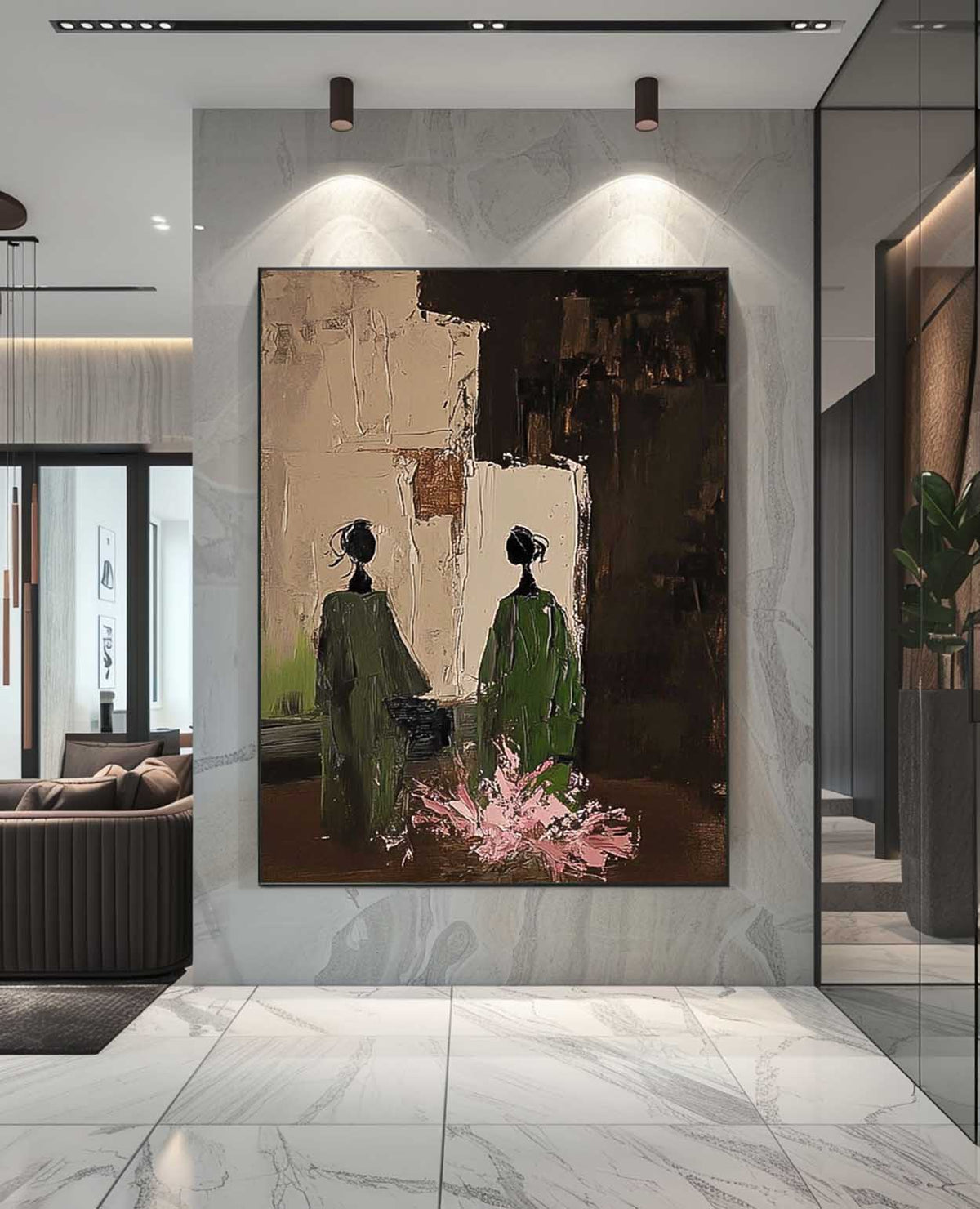 Tableau sur toile avec deux personnages dans la verdure