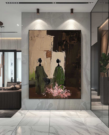 Tableau sur toile avec deux personnages dans la verdure