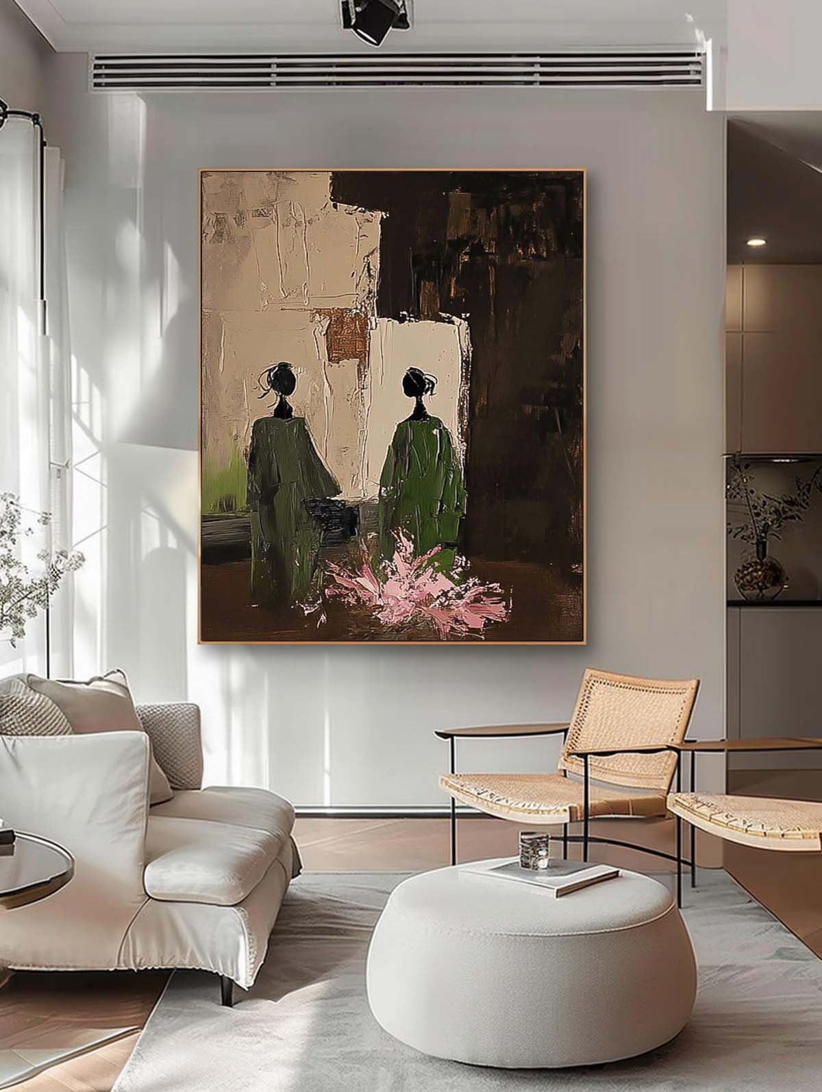 Tableau sur toile avec deux personnages dans la verdure