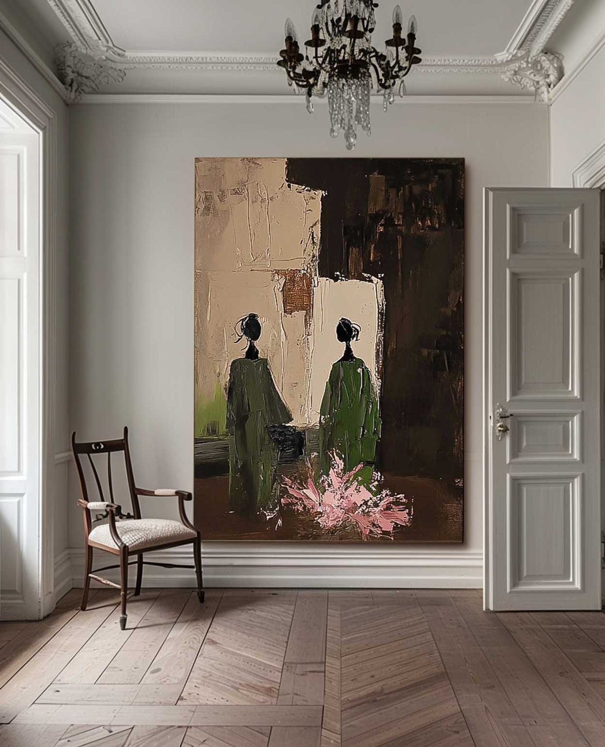 Tableau sur toile avec deux personnages dans la verdure