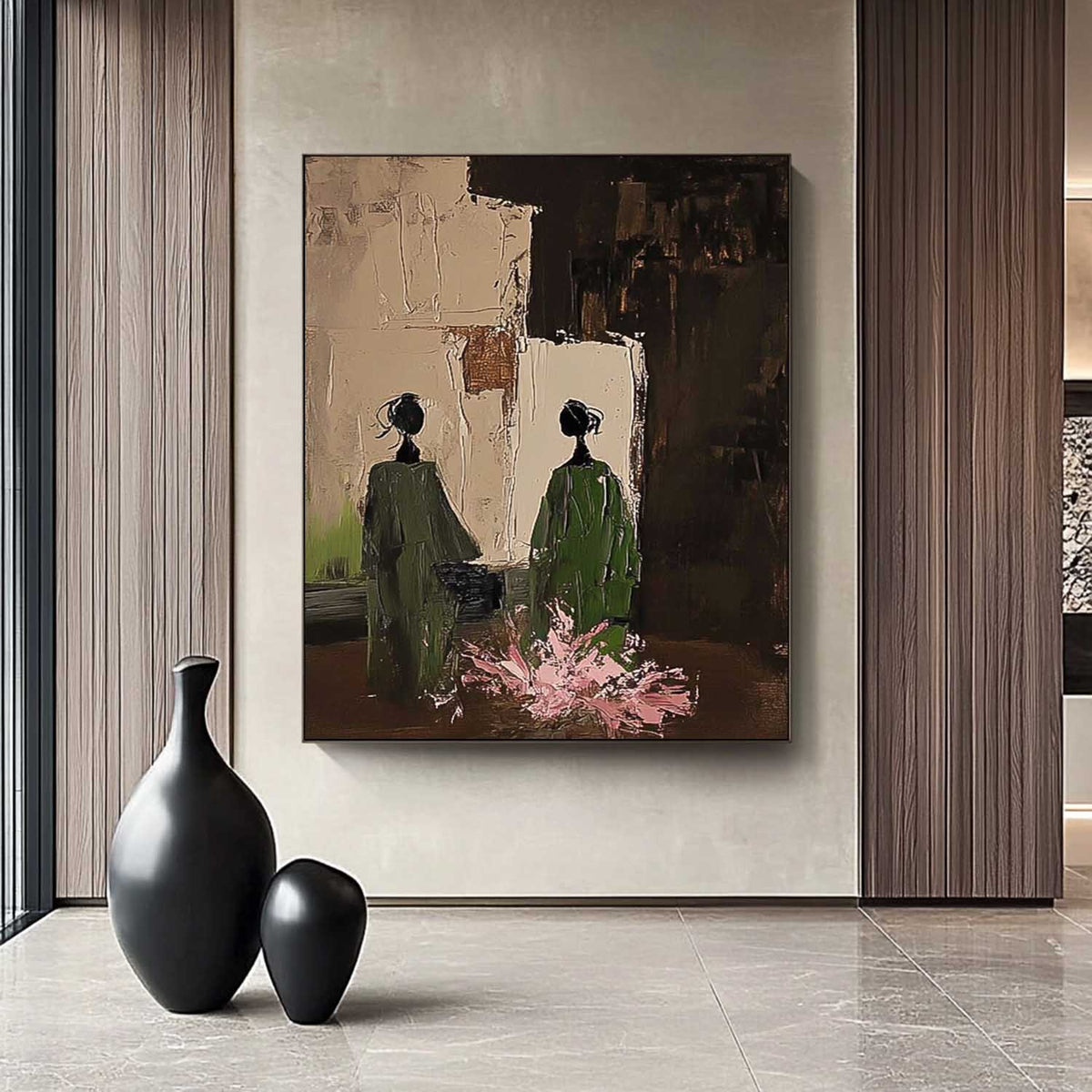 Tableau sur toile avec deux personnages dans la verdure