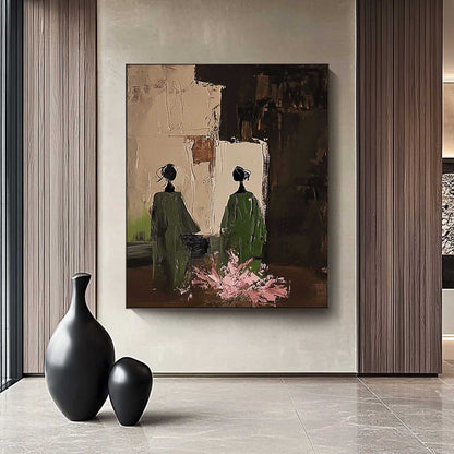 Tableau sur toile avec deux personnages dans la verdure