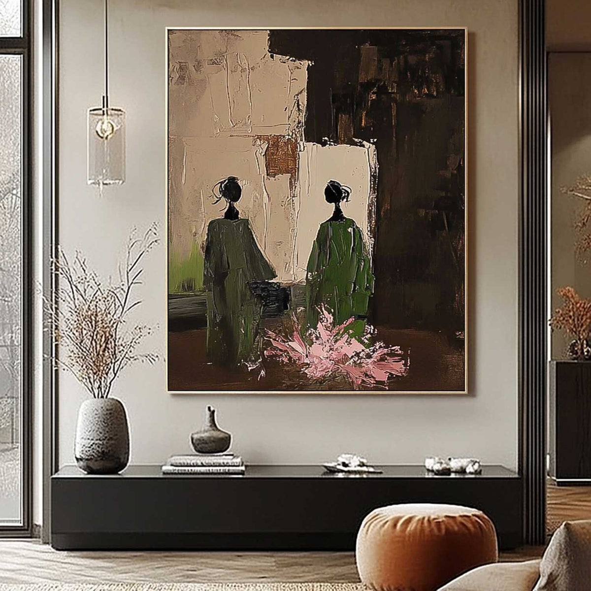 Tableau sur toile avec deux personnages dans la verdure