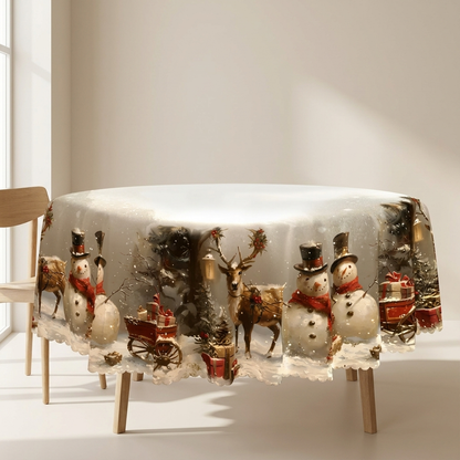 Nappe de Noël avec bonshommes de neige et renne