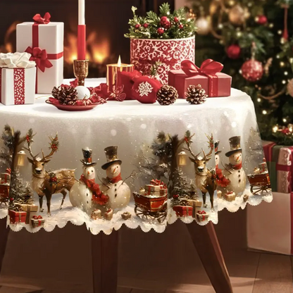 Nappe de Noël avec bonshommes de neige et renne