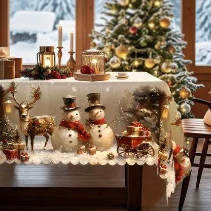 Nappe de Noël avec bonshommes de neige et renne
