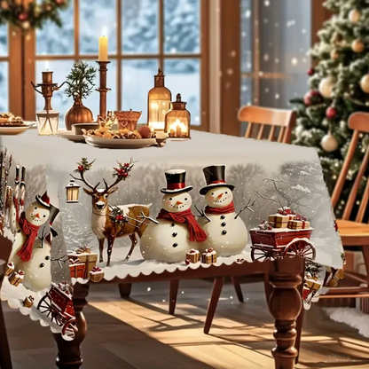Nappe de Noël avec bonshommes de neige et renne