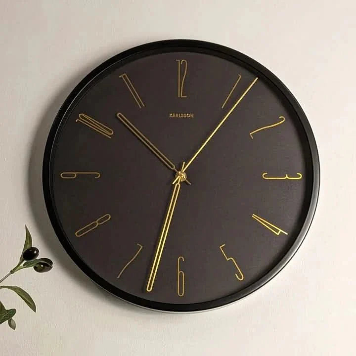 Black-and-gold wall clock, 35 cm