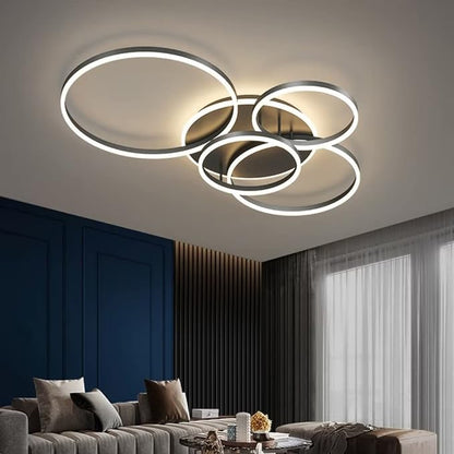 Lampa sufitowa LED z pierścieniami, ściemnianie pilotem, do dużych pomieszczeń