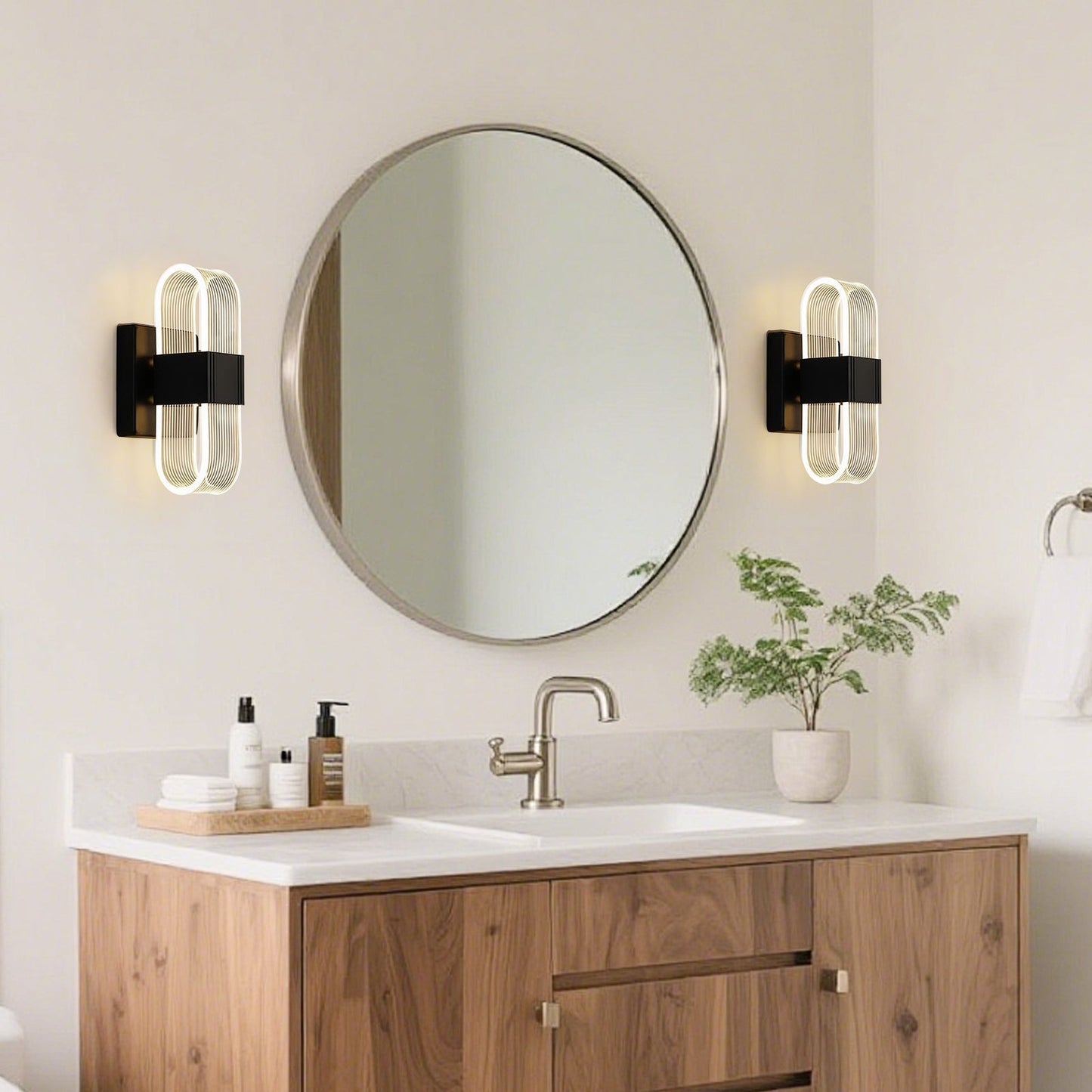 LED wall light with a ribbed shade