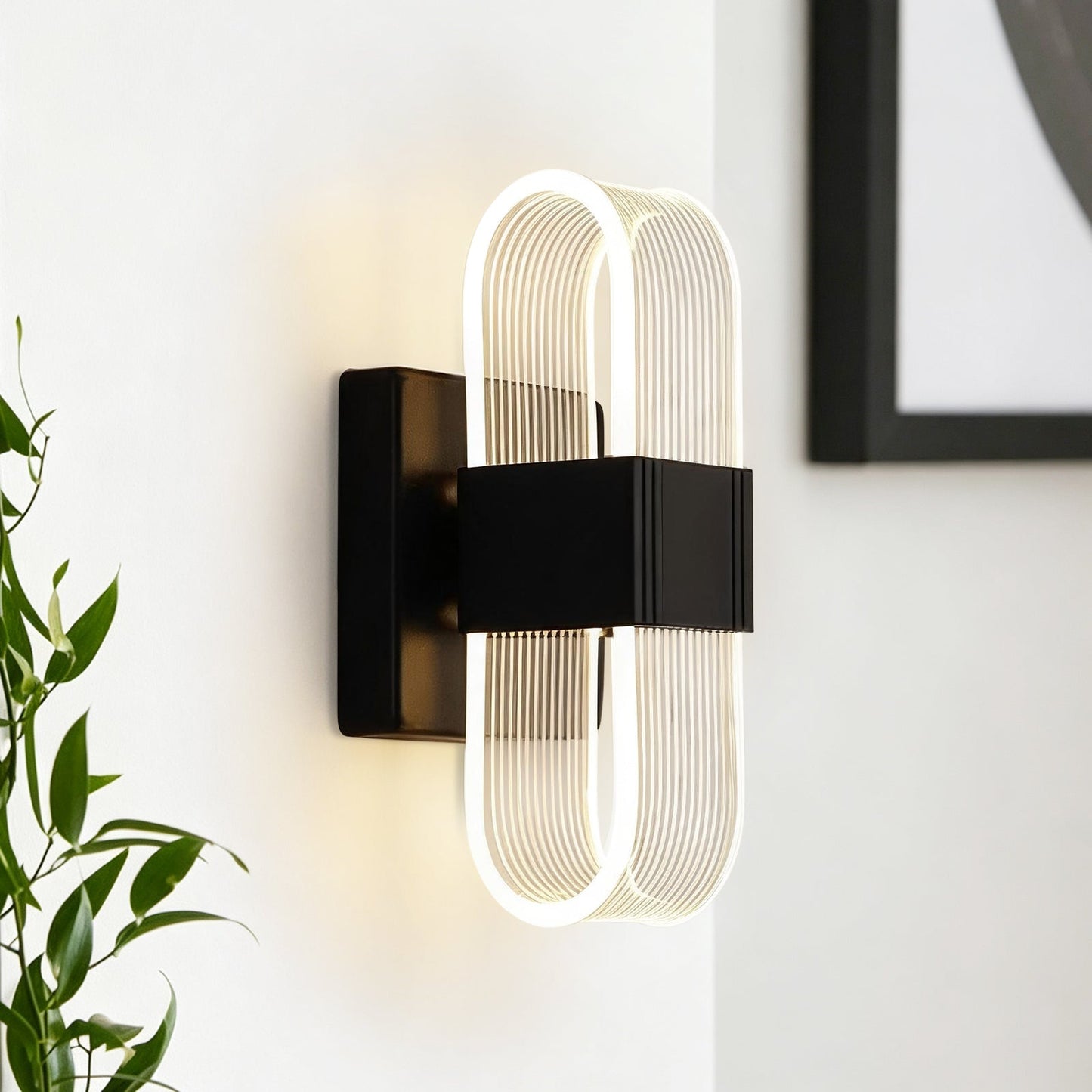 LED wall light with a ribbed shade
