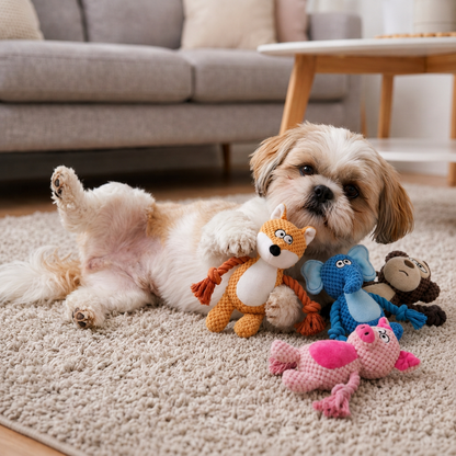 Jouet en peluche pour chien avec corde