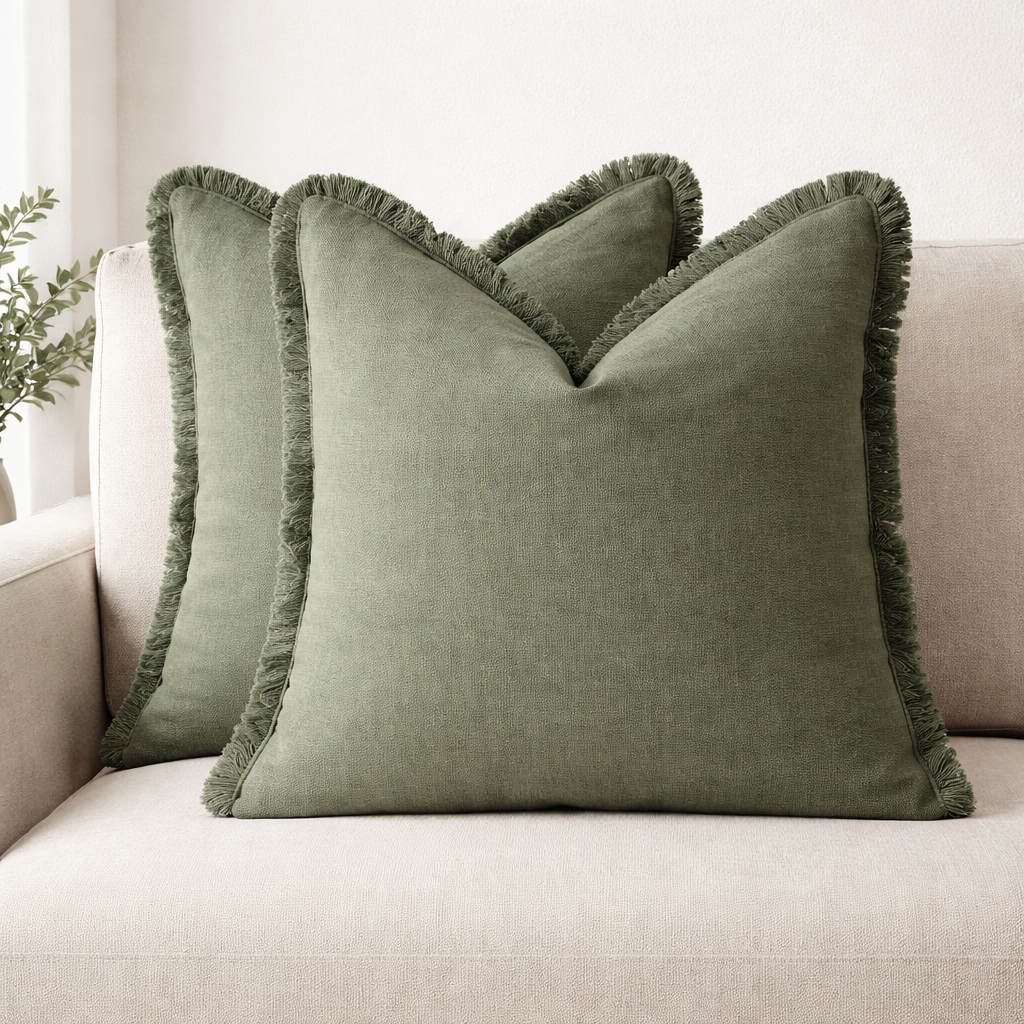 Housse de coussin à franges