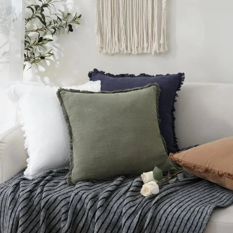 Housse de coussin à franges