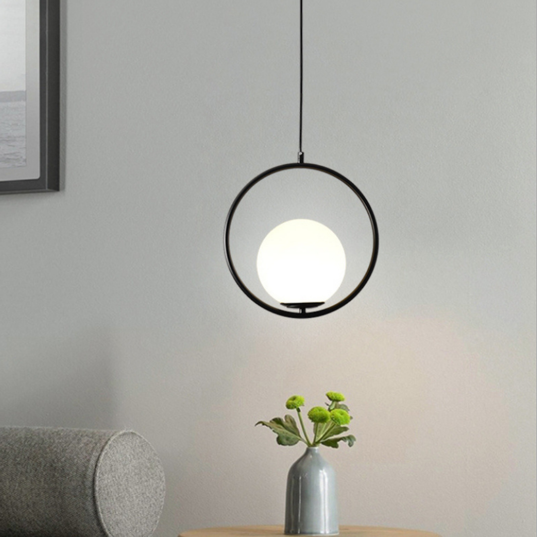 Oval pendant lamp with a globe