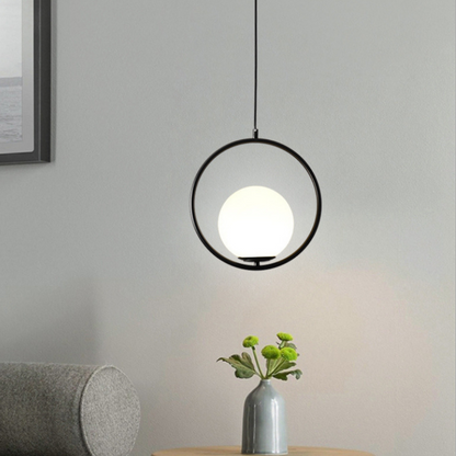 Oval pendant lamp with a globe