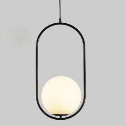 Oval pendant lamp with a globe