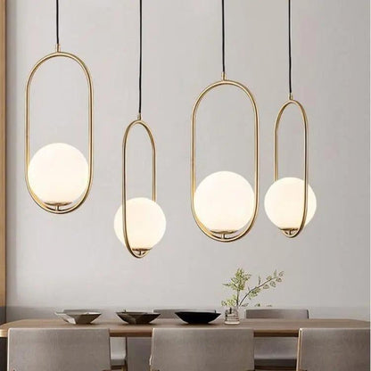 Oval pendant lamp with a globe
