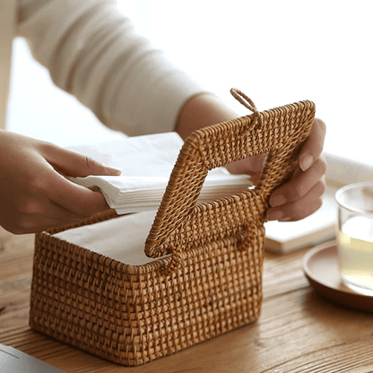 Rattan tissue box cover