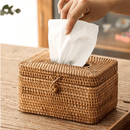Rattan tissue box cover