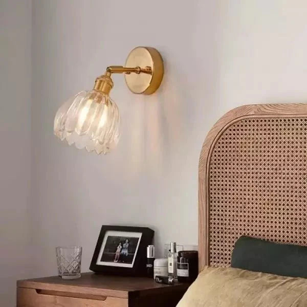 Kinkiet ścienny retro szklany klosz tulipan E26 metalowy do wnętrz
