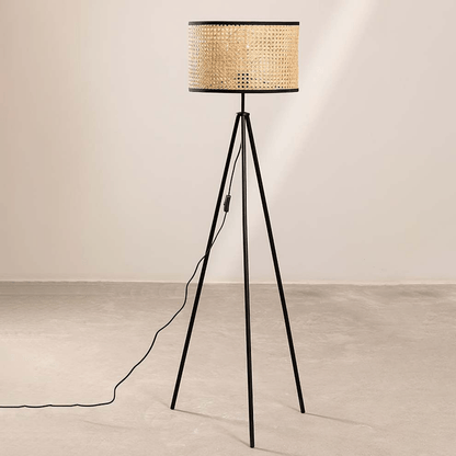 Lampa podłogowa na trójnogu z oprawą E27, zasilanie sieciowe, wysokość 150 cm