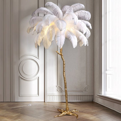 Lampa podłogowa LED E14 z piórami 3 tryby światła do salonu i sypialni