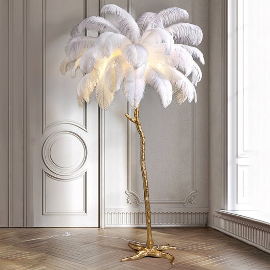 Lampa podłogowa LED E14 z piórami 3 tryby światła do salonu i sypialni
