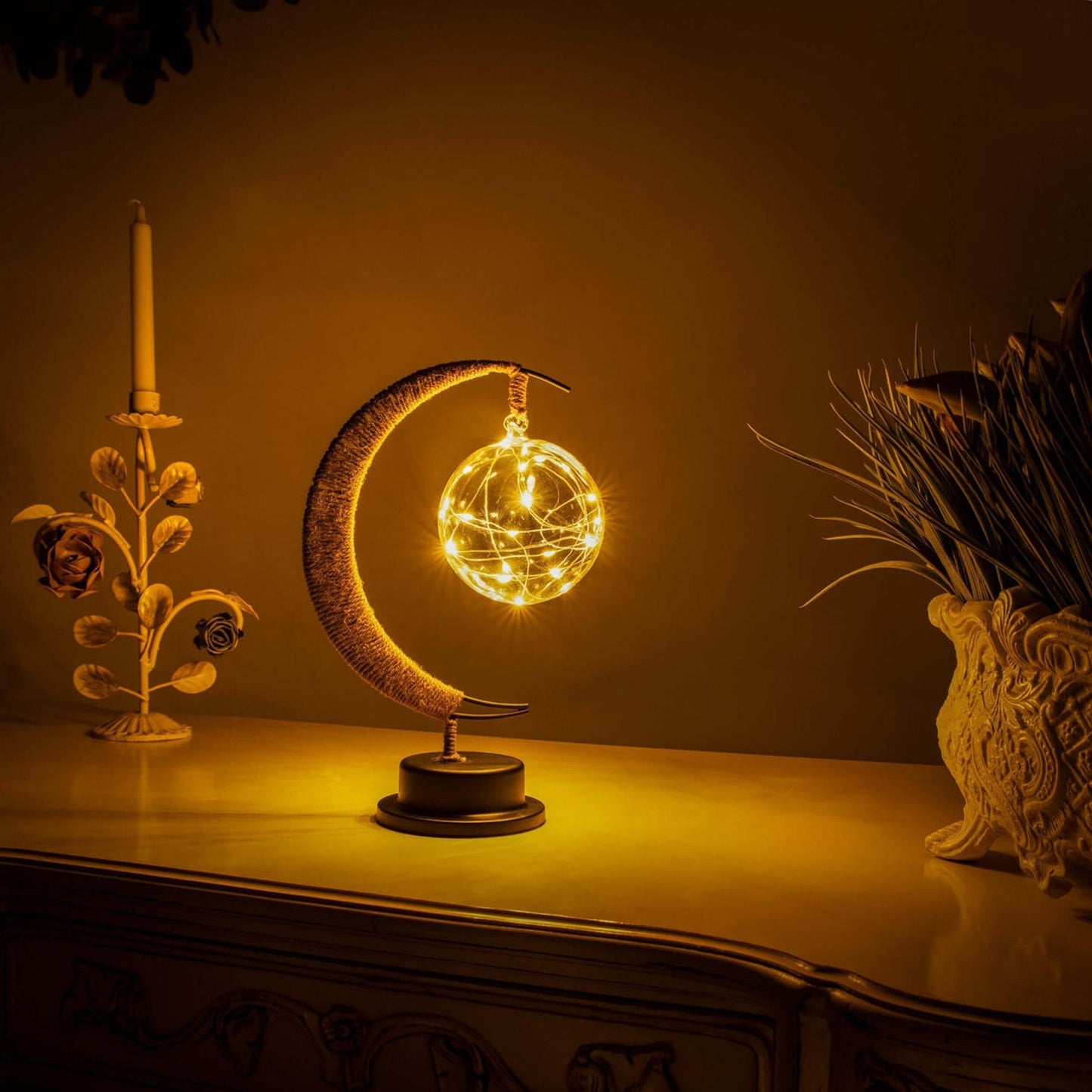 Lampa stołowa LED w kształcie księżyca z ciepłym światłem na baterie