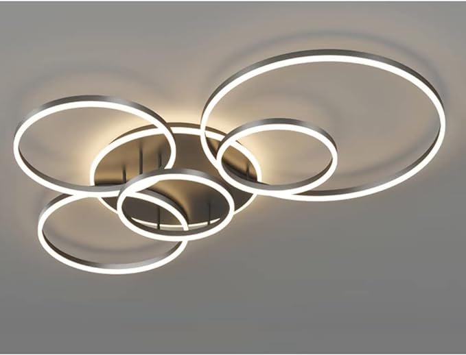 Lampa sufitowa LED z pierścieniami, ściemnianie pilotem, do dużych pomieszczeń