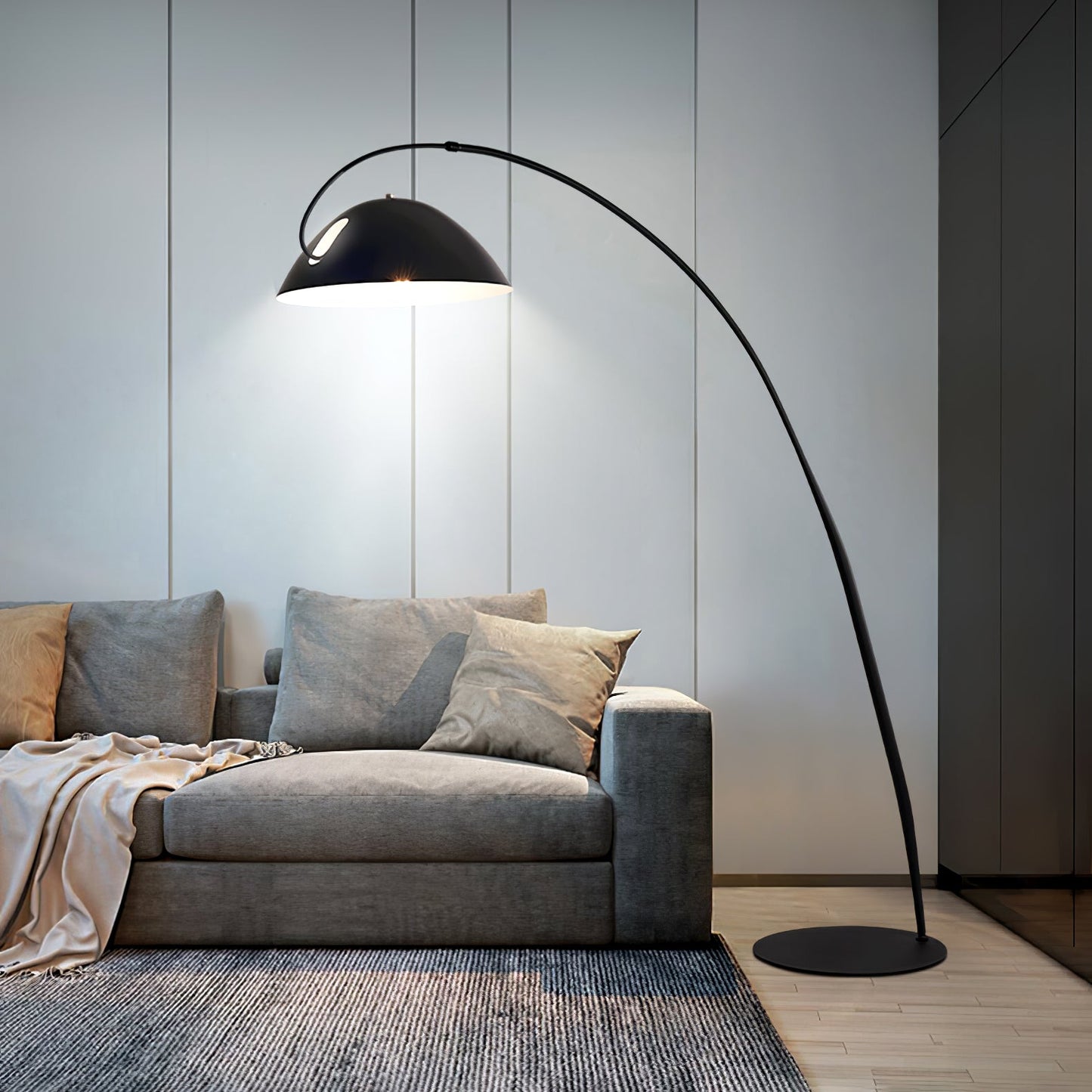 Lampa podłogowa łukowa E27 z regulowanym ramieniem, oświetlenie do wnętrz