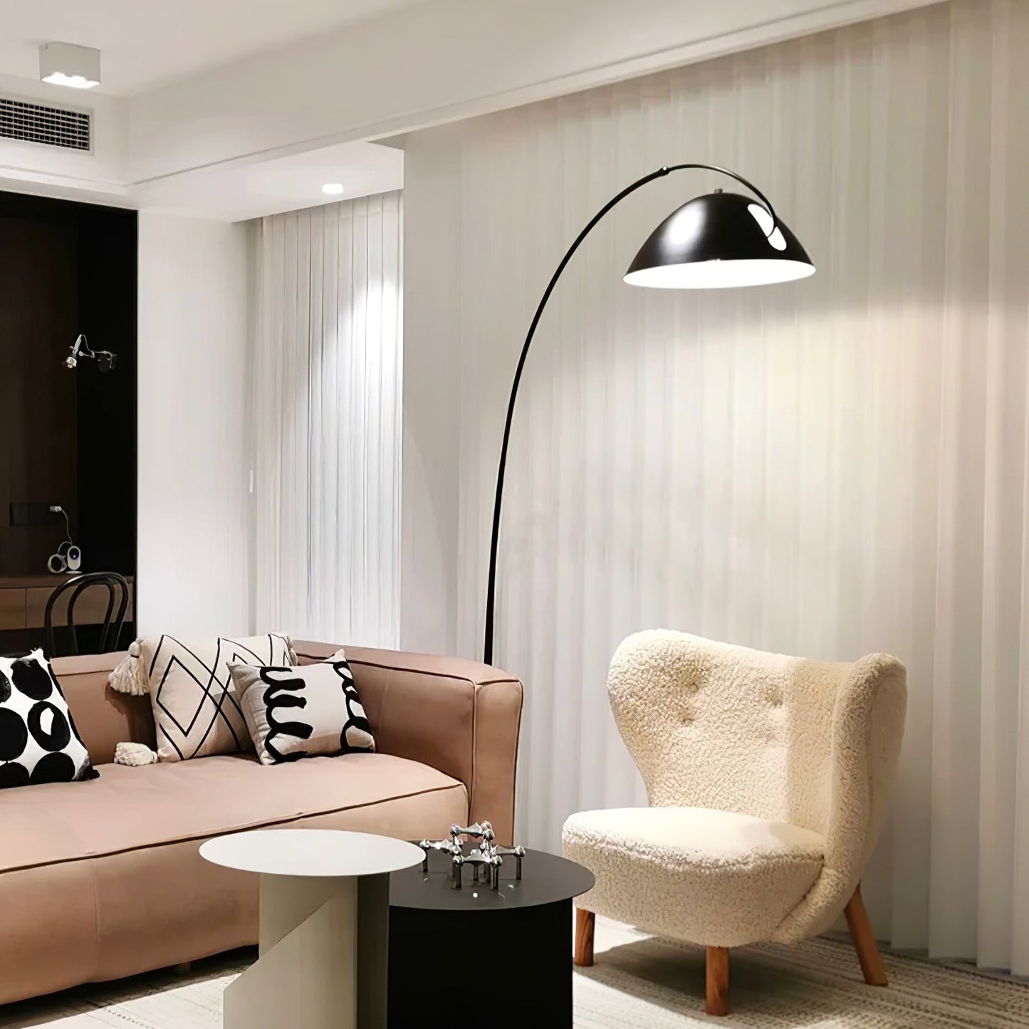 Lampa podłogowa łukowa E27 z regulowanym ramieniem, oświetlenie do wnętrz