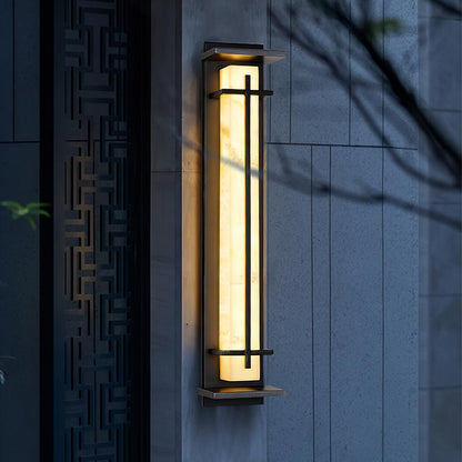 Kwadratowa lampa ścienna LED z obudową ze stali nierdzewnej i kamienia do oświetlenia zewnętrznego