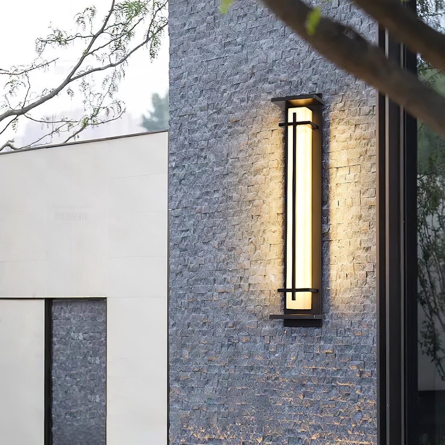 Kwadratowa lampa ścienna LED z obudową ze stali nierdzewnej i kamienia do oświetlenia zewnętrznego