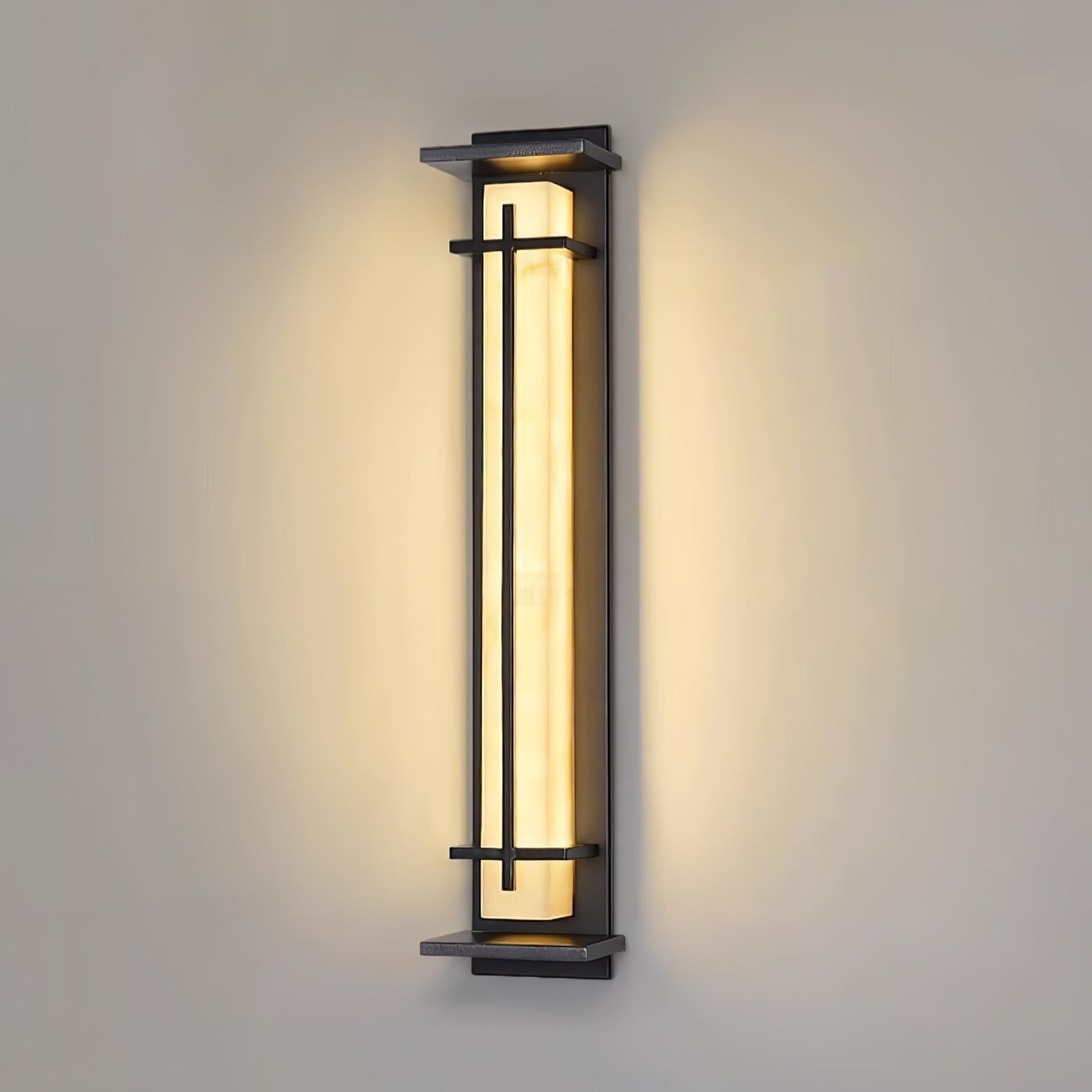 Kwadratowa lampa ścienna LED z obudową ze stali nierdzewnej i kamienia do oświetlenia zewnętrznego
