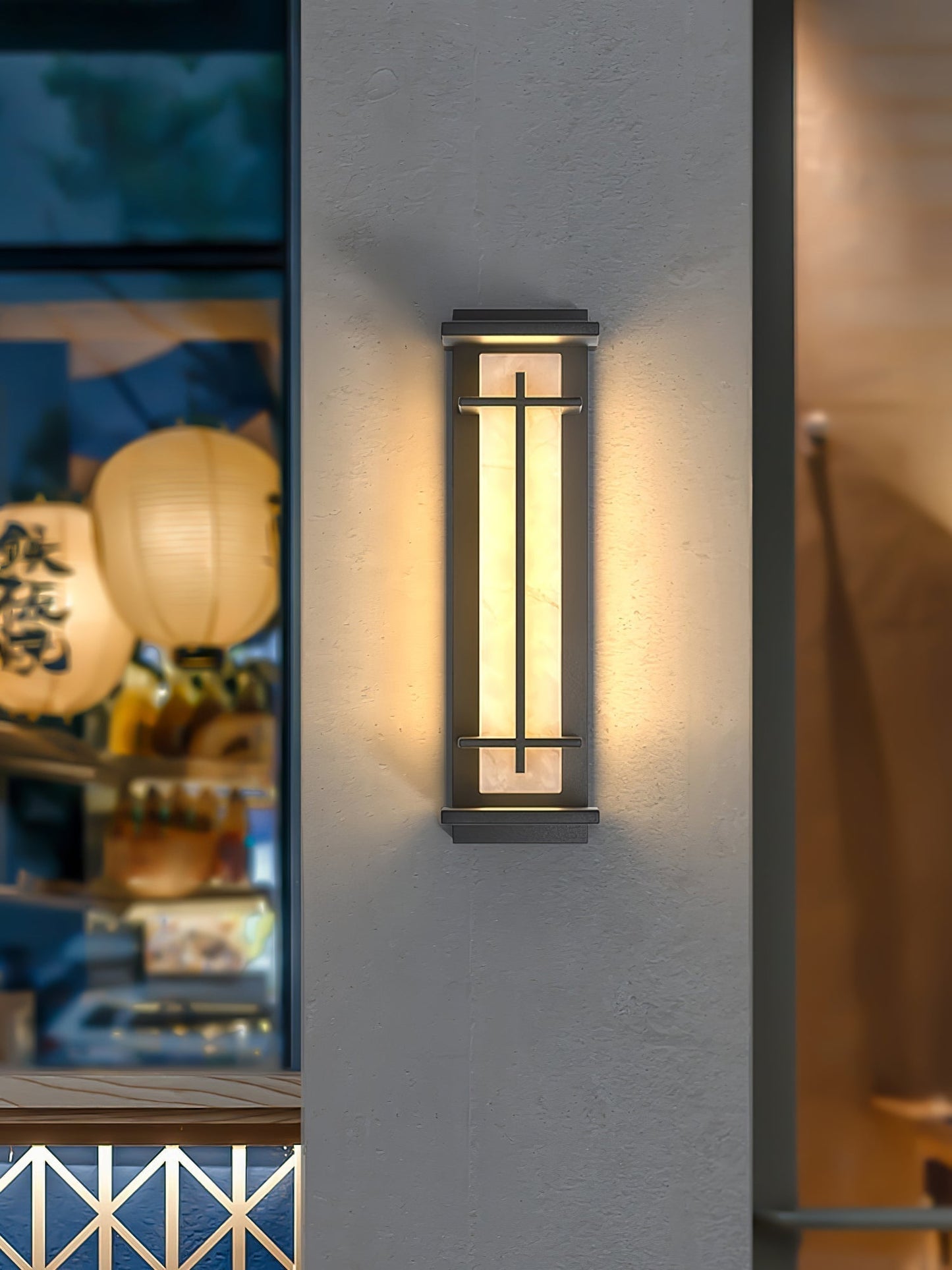 Kwadratowa lampa ścienna LED z obudową ze stali nierdzewnej i kamienia do oświetlenia zewnętrznego