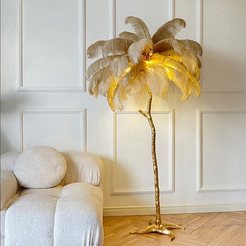 Lampa podłogowa LED E14 z piórami 3 tryby światła do salonu i sypialni
