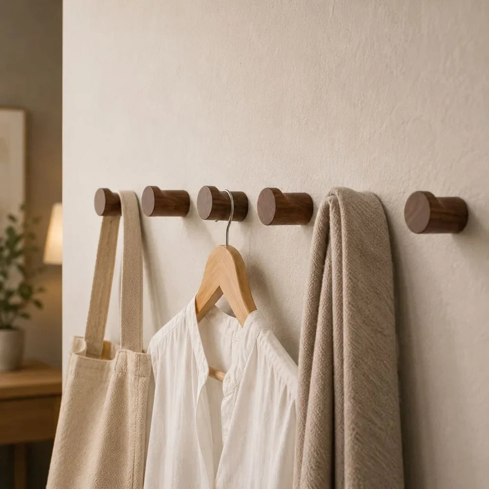 Wall-mounted hooks, set of 4 or 6 pieces.